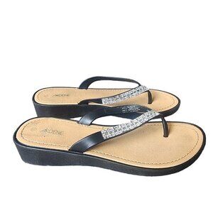 Rhinestone Sparkle Toe Thong Wedge Dressy Flip Flops Silver Black Size 10